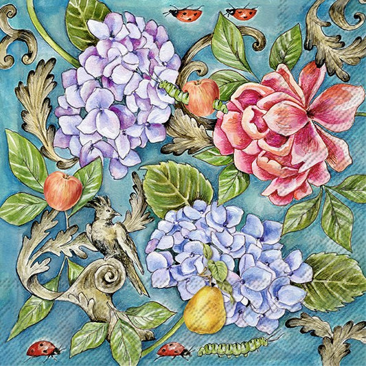 IHR Paper Napkins Roslyn Garden Blue Pack/20 6.5x6.5"